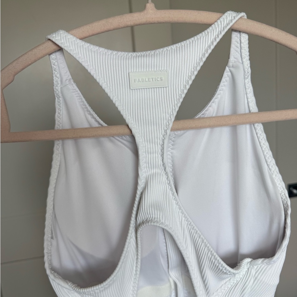 Fabletics Ribbed White Zipper Front One-Piece Swi… - image 5